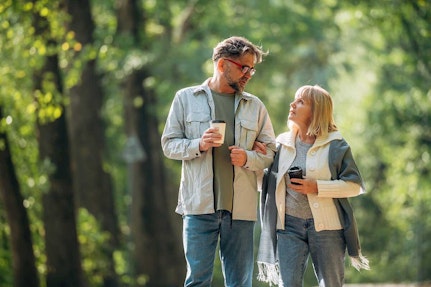 Couple walking retirement planning